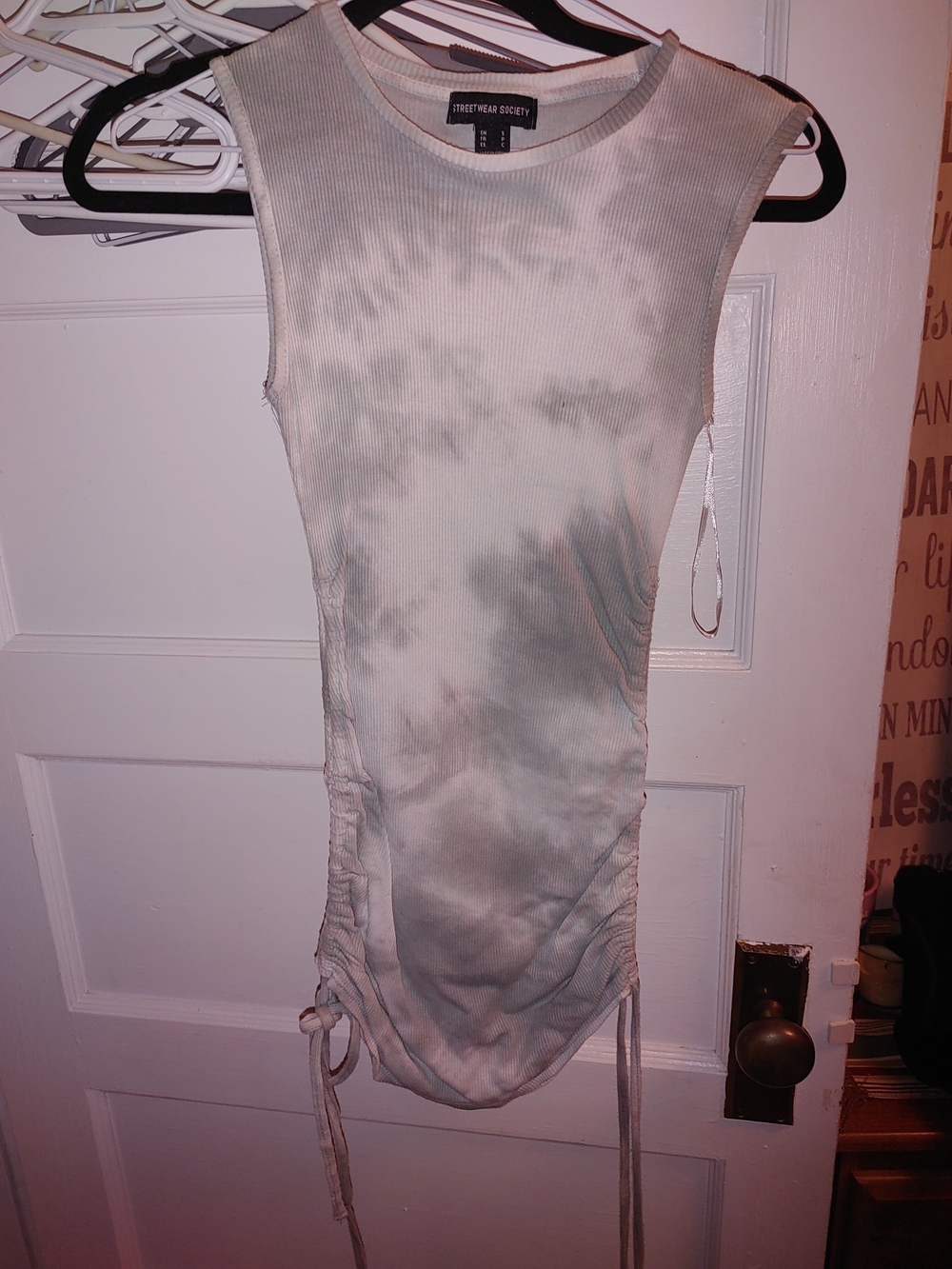 Streetwear Society Tie-Dye Ruched Tank Dress - Cream & Gray